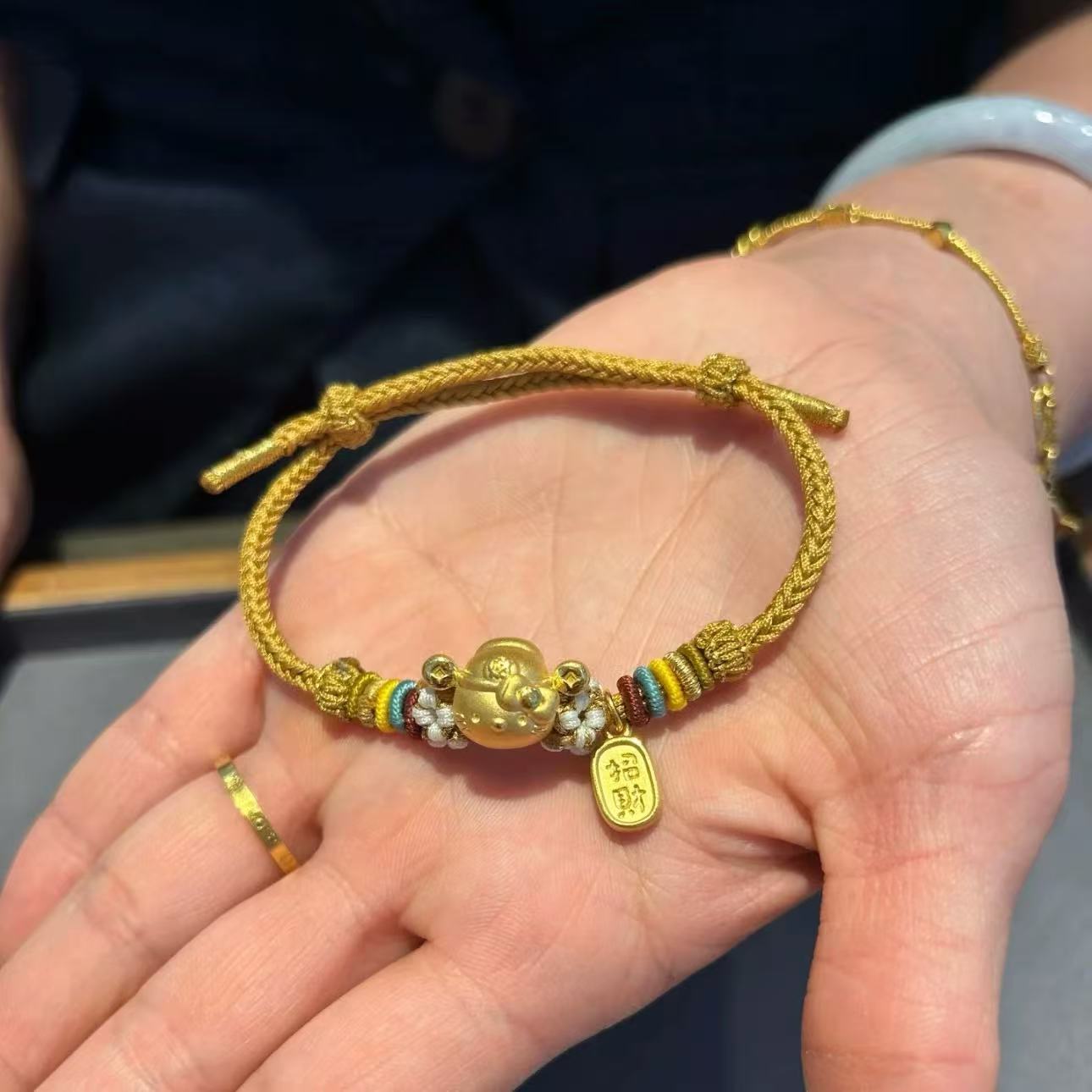 足金999财神hello kitty凯蒂猫黄金招财KT猫手链送女友