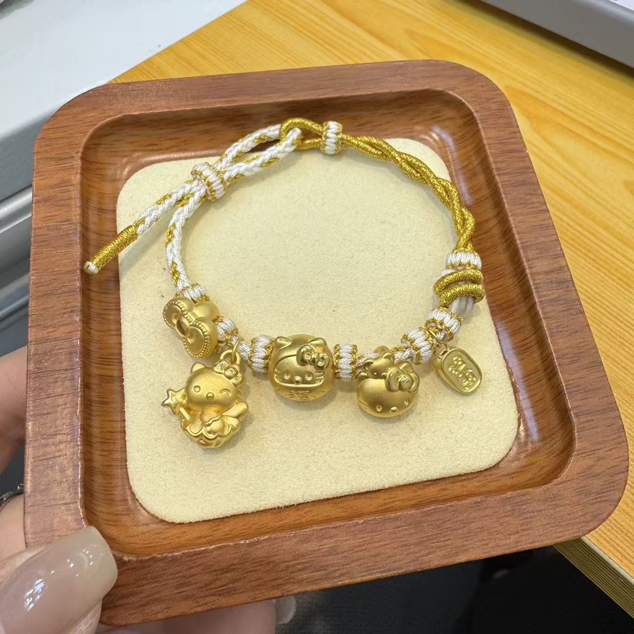 足金999hello kitty 猫背熊黄金仙女棒KT凯蒂猫手链送礼