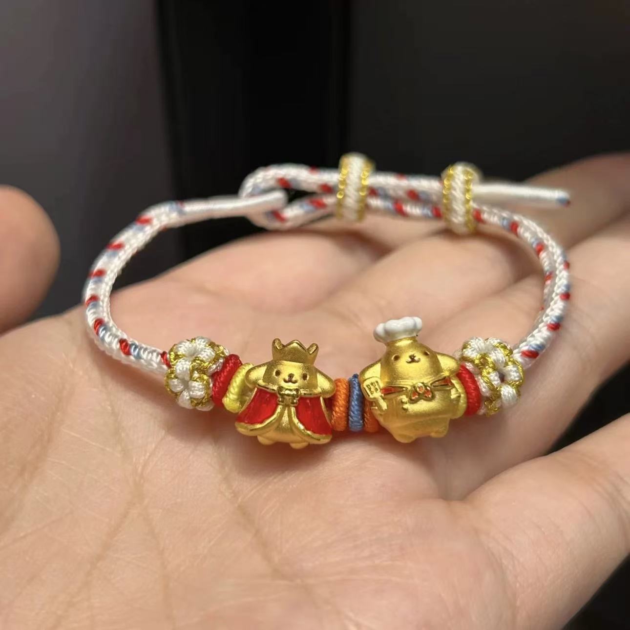 足金999三丽鸥国王布丁狗黄金狗皇帝手链送男女友