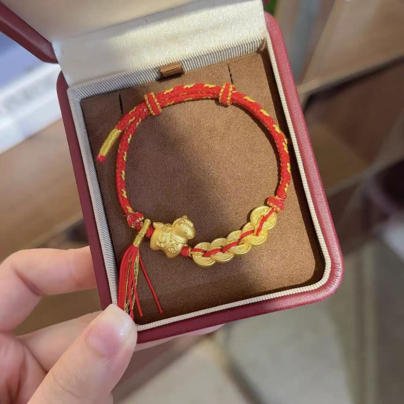 足金999马上有钱黄金本命年生肖马五帝钱手链送女友礼