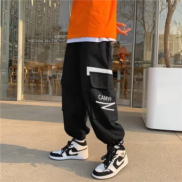 Overalls Hong Kong style trend loose casual straight pants summer versatile drawstring hem Capris