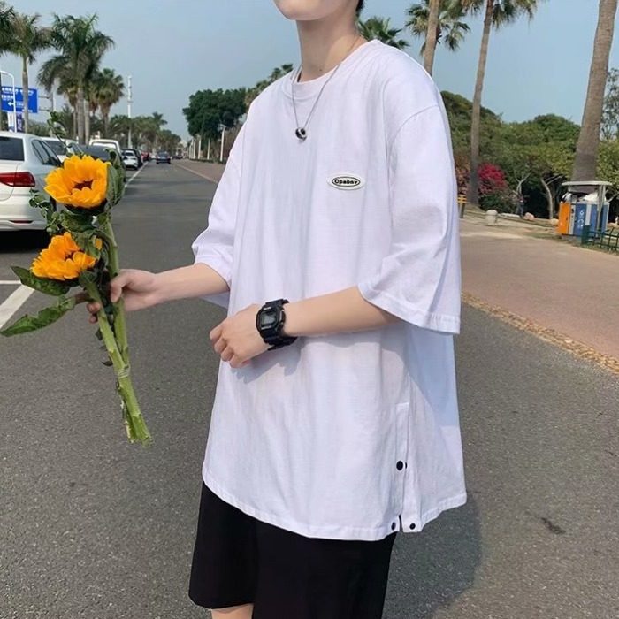 夏季短袖男士新款純色ins港風t恤潮流寬鬆半袖上衣