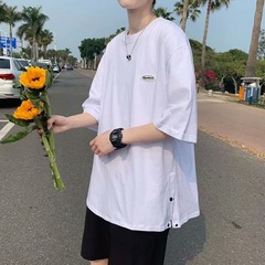 Summer short sleeve men's new solid color Hong Kong Style T-shirt trend loose half sleeve top