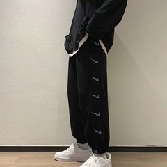 潮牌串標運動褲寬鬆魔術貼束腳褲子韓版潮流直筒休閒褲