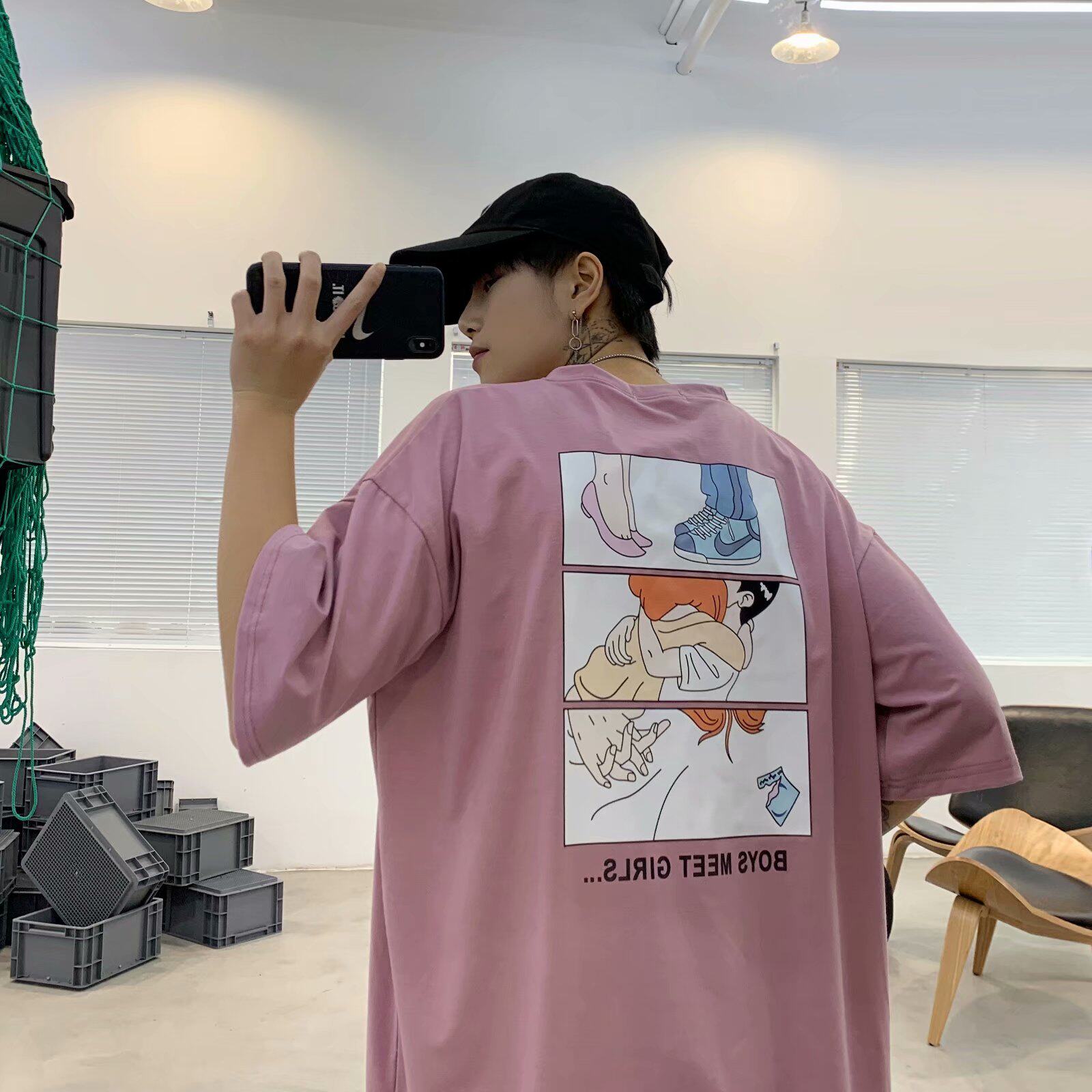 Summer new simple ready to wear two color American funny comic short sleeve T-shirt