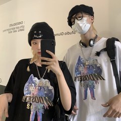 Korean version women's summer half sleeve T-shirt loose size astronaut short sleeve T-shirt lovers class dress cotton