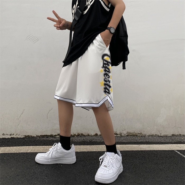Original Korean printed basketball pants hip hop high street sports leisure wide leg shorts