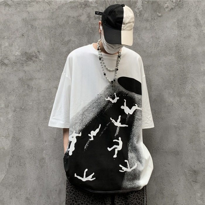 Original summer fun cartoon character creative print top loose short sleeve lovers T-shirt