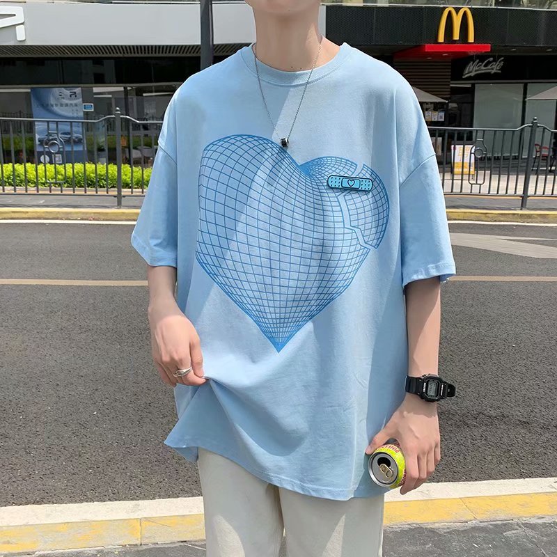 港風愛心印花短袖恤潮韓版寬鬆上衣休閒百搭學生潮