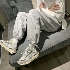 春新款寬鬆抽繩休閒褲風針織衛褲