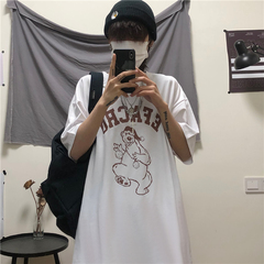 Original same retro Harajuku cartoon letter print versatile loose short sleeve T-shirt for men and women