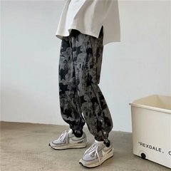 Buckled camouflage pants men's fashion Korean loose and versatile corset nine point casual Harem Pants