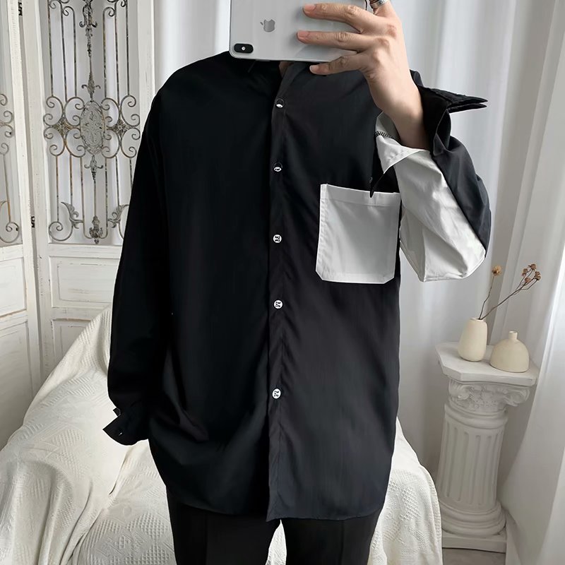 Spring and summer fashion loose color matching shirt Korean design sense cool casual coat inch shirt