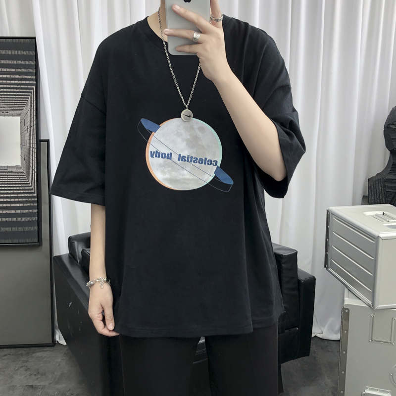 Hong Kong style letter printed short sleeve T-shirt Korean fashion loose tide brand net red round neck half sleeve clothes