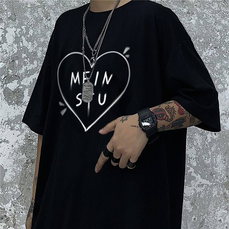 Original new hand-painted street graffiti love printing loose short sleeve T-shirt for men and women