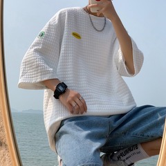 Men's short sleeve relaxed new trend versatile T-shirt Hong Kong style simple waffle