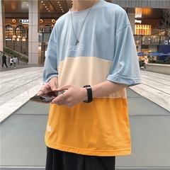Hong Kong Style splicing short sleeve T-shirt Korean ins trend half sleeve T-shirt Japanese loose round neck top