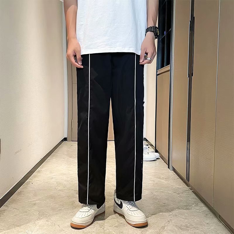 Thin breasted casual pants loose straight sports pants high street versatile men's and women's fashionable button pants