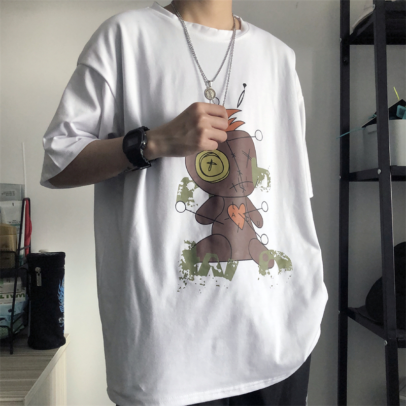 Original ins retro yuansufeng cartoon cartoon printing loose and versatile short sleeve T-shirt for men and women