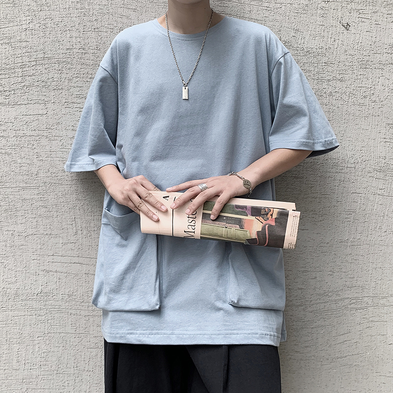 日系潮牌短袖衣服男士寬鬆純色半袖恤韓版潮流學生