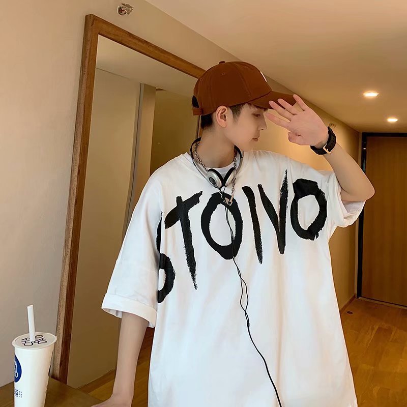 Summer new short sleeve Hong Kong Style loose letter print top fashion trend T-shirt