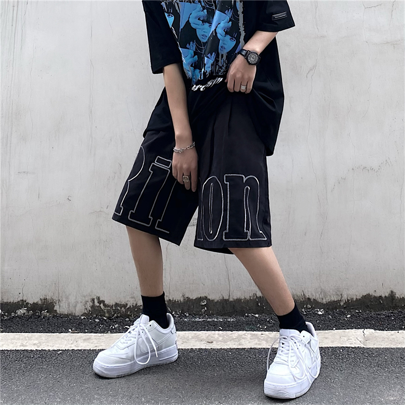 Korean ins Harajuku style letter embroidery loose retro men's and women's wide leg casual straight pants