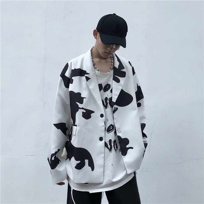 Men's Korean Trend suit coat composite fabric cow pattern suit retro loose men's and women's a