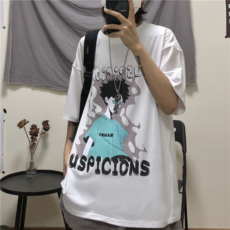 原創原宿復古卡通人物印花百搭寬鬆短袖恤男女