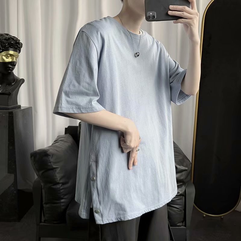 Button split solid short sleeve T-shirt trend summer loose and versatile half sleeve smart T-shirt