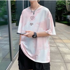 Tie dyed summer half sleeve T-shirt trend loose and versatile 5-sleeve Hong Kong Style Fashion Top