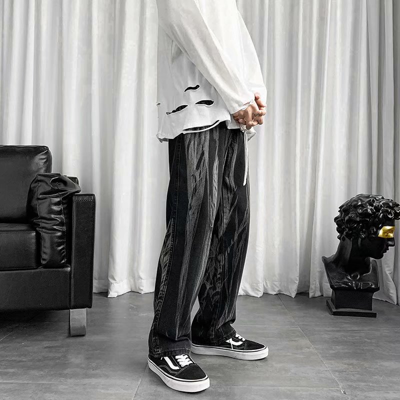 Spring new sports versatile loose straight Capris tie dyed jeans