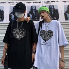 Original summer cashew heart print loose short sleeve T-shirt for men and women