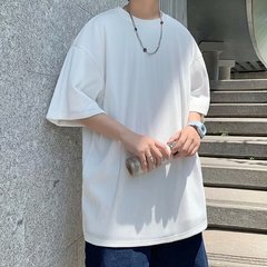 Sagging 5-sleeve t-shirt men's fashion summer 2021 new loose solid half sleeve T-shirt