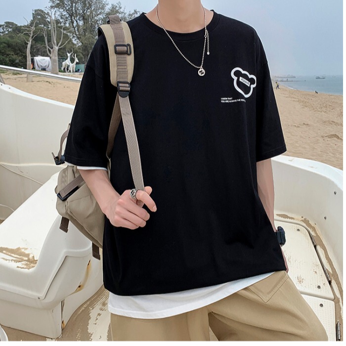 Original men's Hong Kong style, cool and versatile half sleeve summer Korean fashion casual top