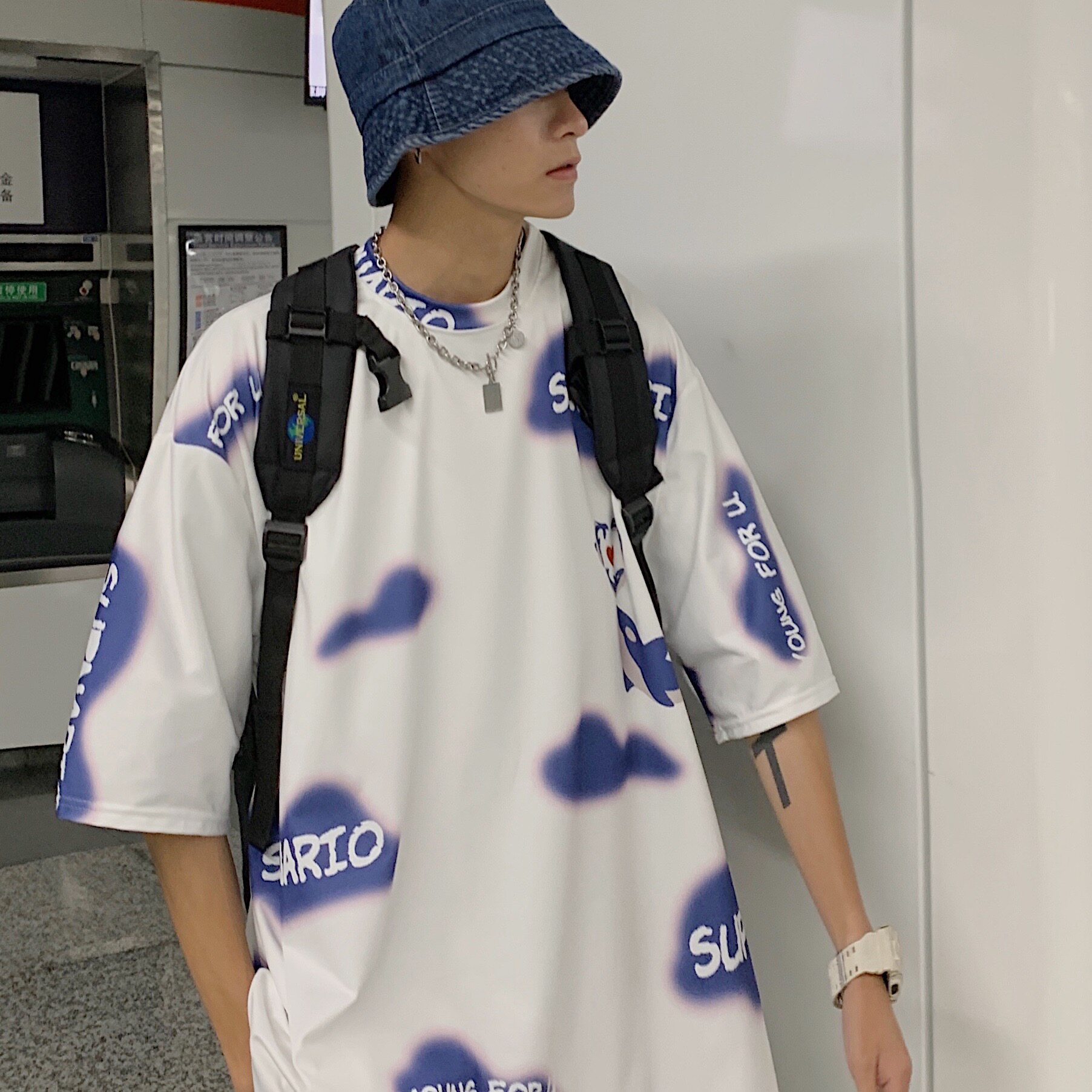 Summer new Korean short sleeve t-shirt men's loose trend Quarter Sleeve summer Hong Kong Style couple's wear