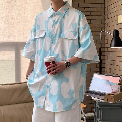 Summer Short Sleeve Shirt Men's Hong Kong Style loose casual manyin Shirt Youth trend top