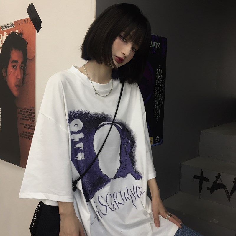 Original Harajuku style retro casual letter printed short sleeve T-shirt couple