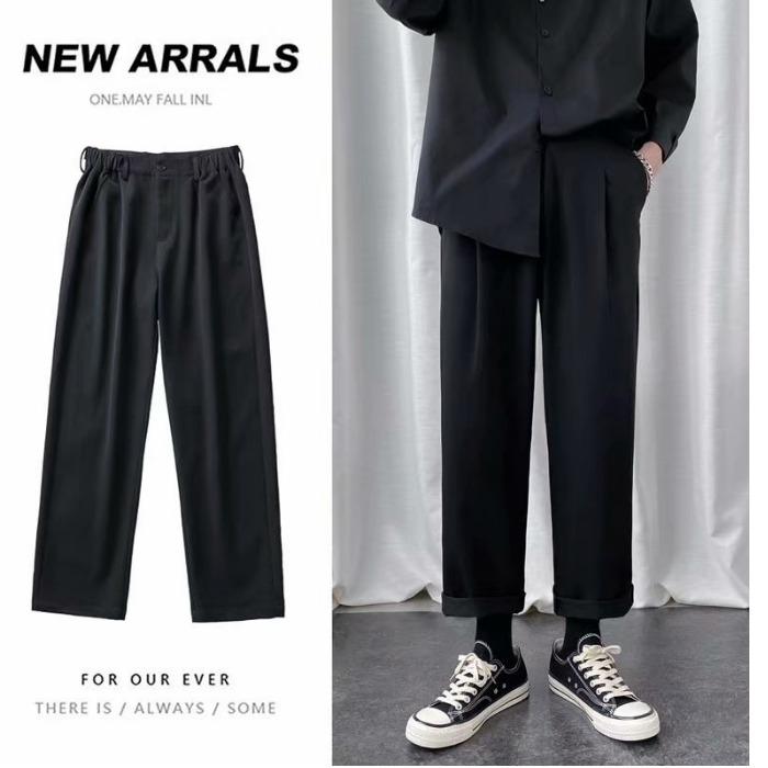 Men's pants with a sense of falling, Korean fashion, loose and straight casual pants, slim and versatile Capris in summer
