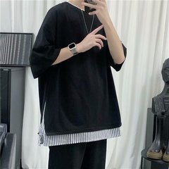 Hong Kong style holiday two short sleeve T-shirts men's fashion brand loose and versatile five point medium sleeve T-shirt