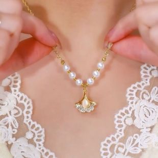 高级感猫眼石银杏叶珍珠项链女新款百搭锁骨链颈链L367