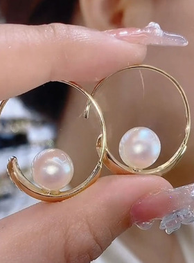 小众设计感珍珠圆圈耳环女法式复古气质个性简约高级感耳饰L396