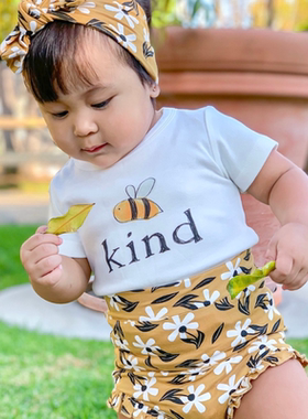 Finn+Emma春夏四季短袖包屁衣蜜蜂系列有机棉婴儿爬服哈衣连体服