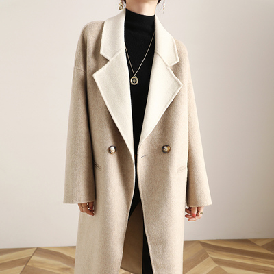 2025年秋季双色西服领时尚百搭通勤双面呢子羊毛大衣