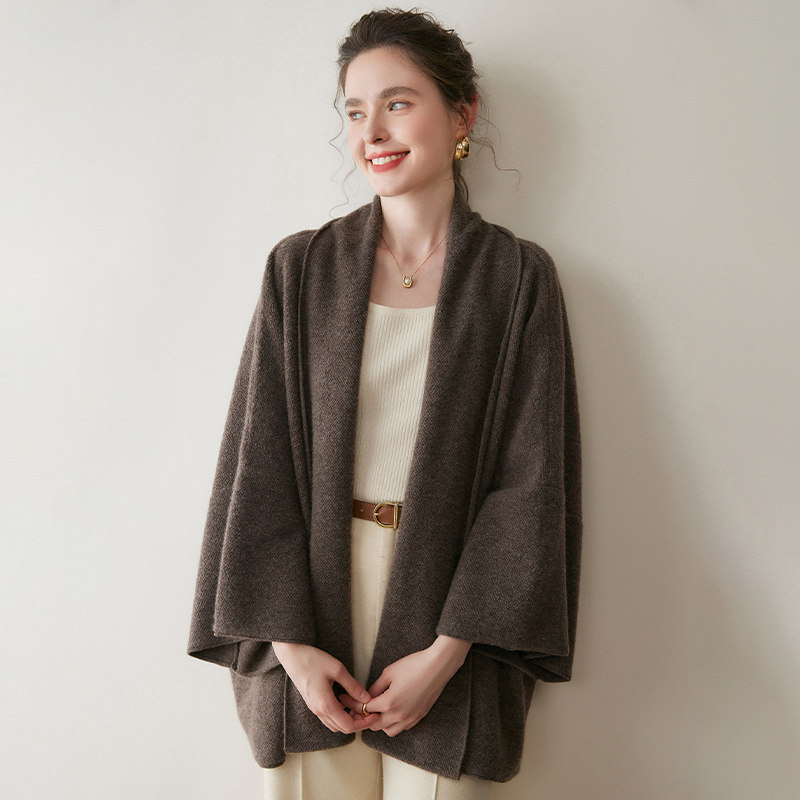溪诺家/ROW风慵懒羊绒羊毛宽松极简翻领针织外套斗篷女围巾领