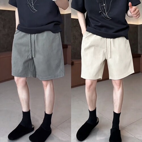 夏季新款复古水洗休闲短裤男士高级感简约纯色宽松百搭直筒0620k