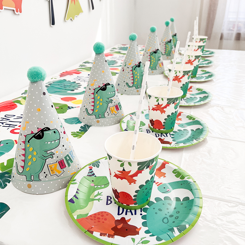 恐龙主题一次性餐盘桌布套装