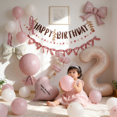 女孩生日布置场景装饰暮光粉气球