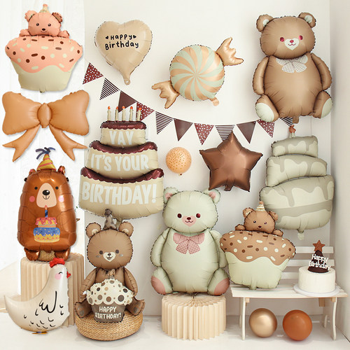 ins风卡通哑光蛋糕小熊铝膜气球