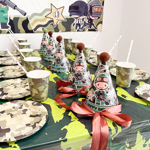 军事主题生日一次性桌布餐具纸盘派对布置道具甜品台装饰野餐户外