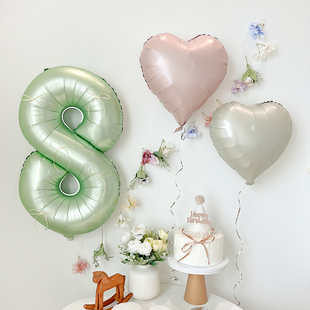 小红书ins32寸橄榄绿数字气球儿童宝宝生日场景布置装饰拍照道具